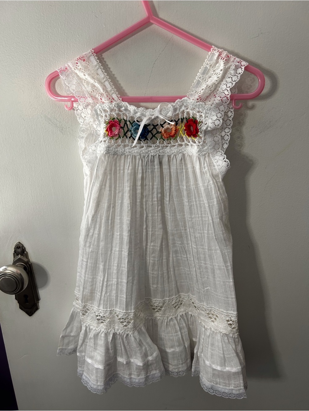 White Lace Embroidered Girls' White Sundress